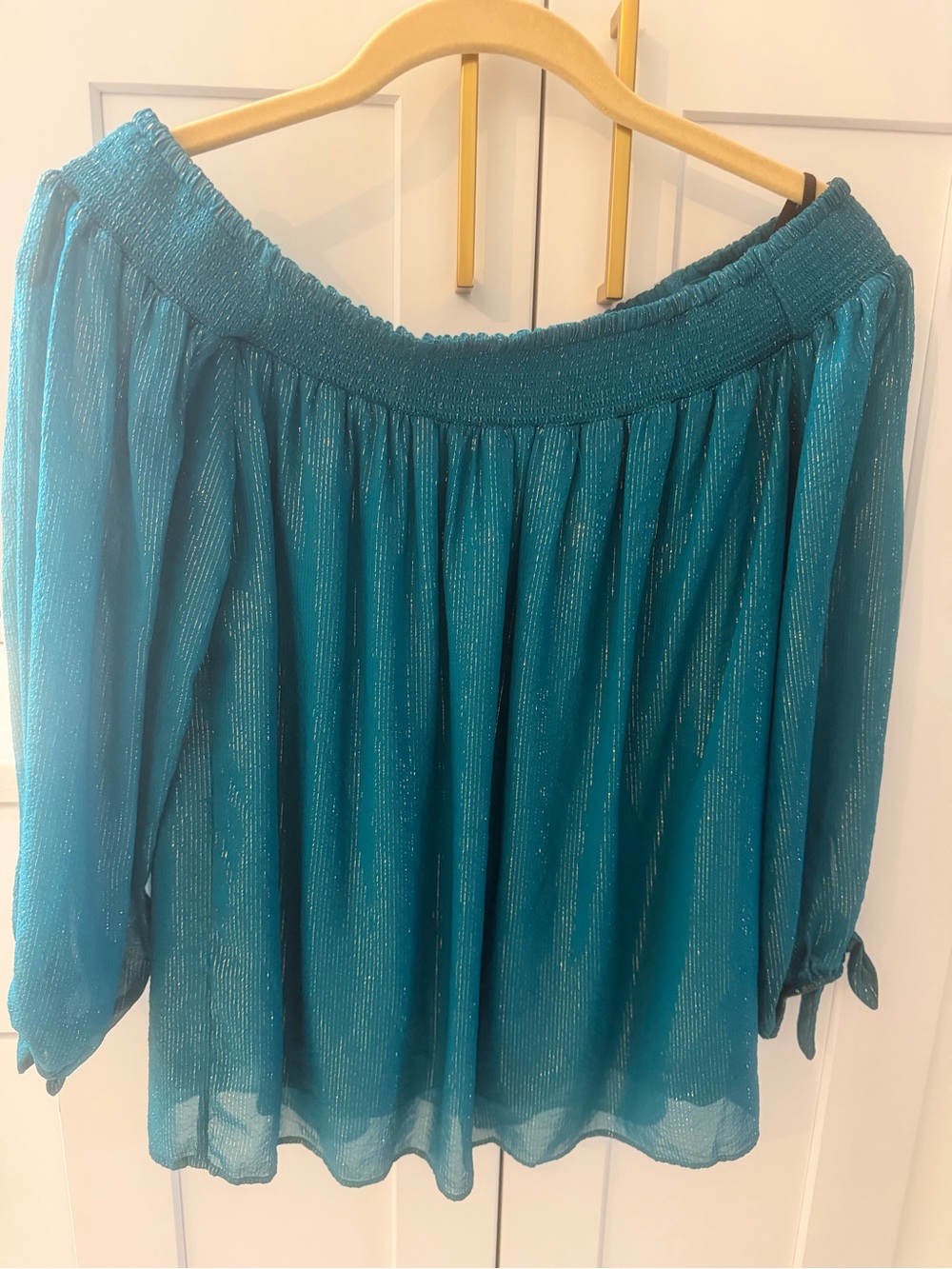 Lilly Pulitzer Teal Metallic Off-Shoulder Blouse